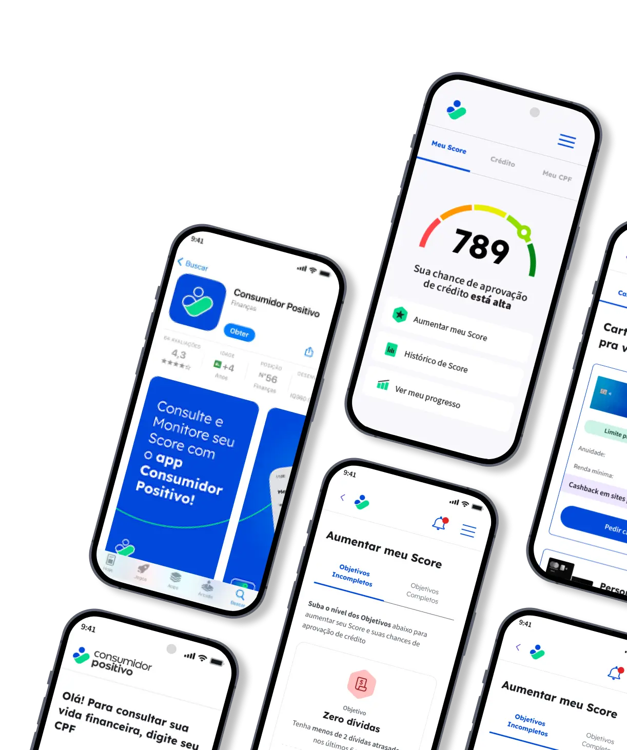 Celulares apresentando o app da Consumidor Positivo